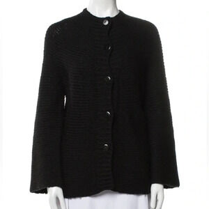 Jarbo Knitwear Black Baby Alpaca Crew Neck Button Front Cardigan Sweater Size S